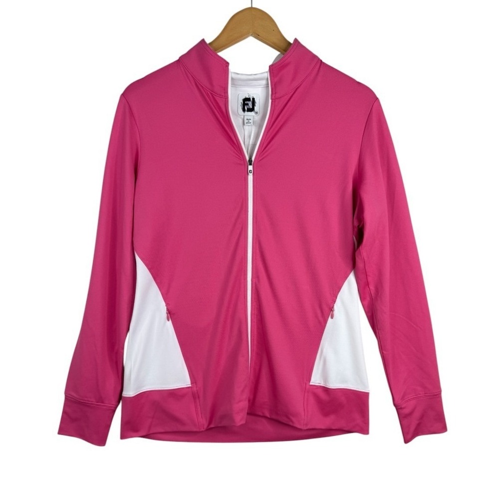 NWT Footjoy Womens Full Zip Midlayer Hot Pink White Golf Jacket Size Medium